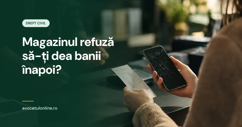 Drepturile consumatorului: clientă la ghișeul magazinului cu un telefon defect și bonul fiscal